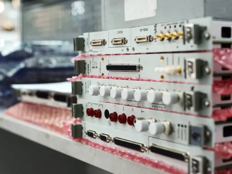 Laboratory test and measurement setup with electronic instrumentation (symbol image)