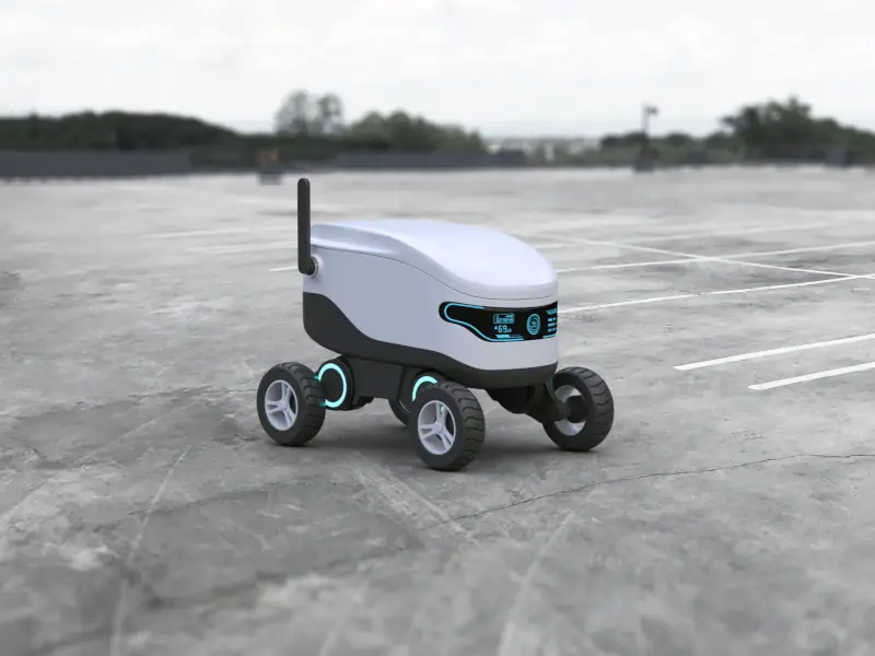 Autonomous wheeled mobile robot outdoors (robotics symbol image)